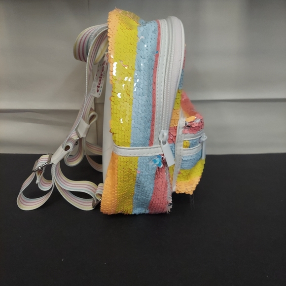 Claire’s Club Girls Pink Orange Yellow Revers Sequin Striped Mini Backpack - Picture 4 of 9